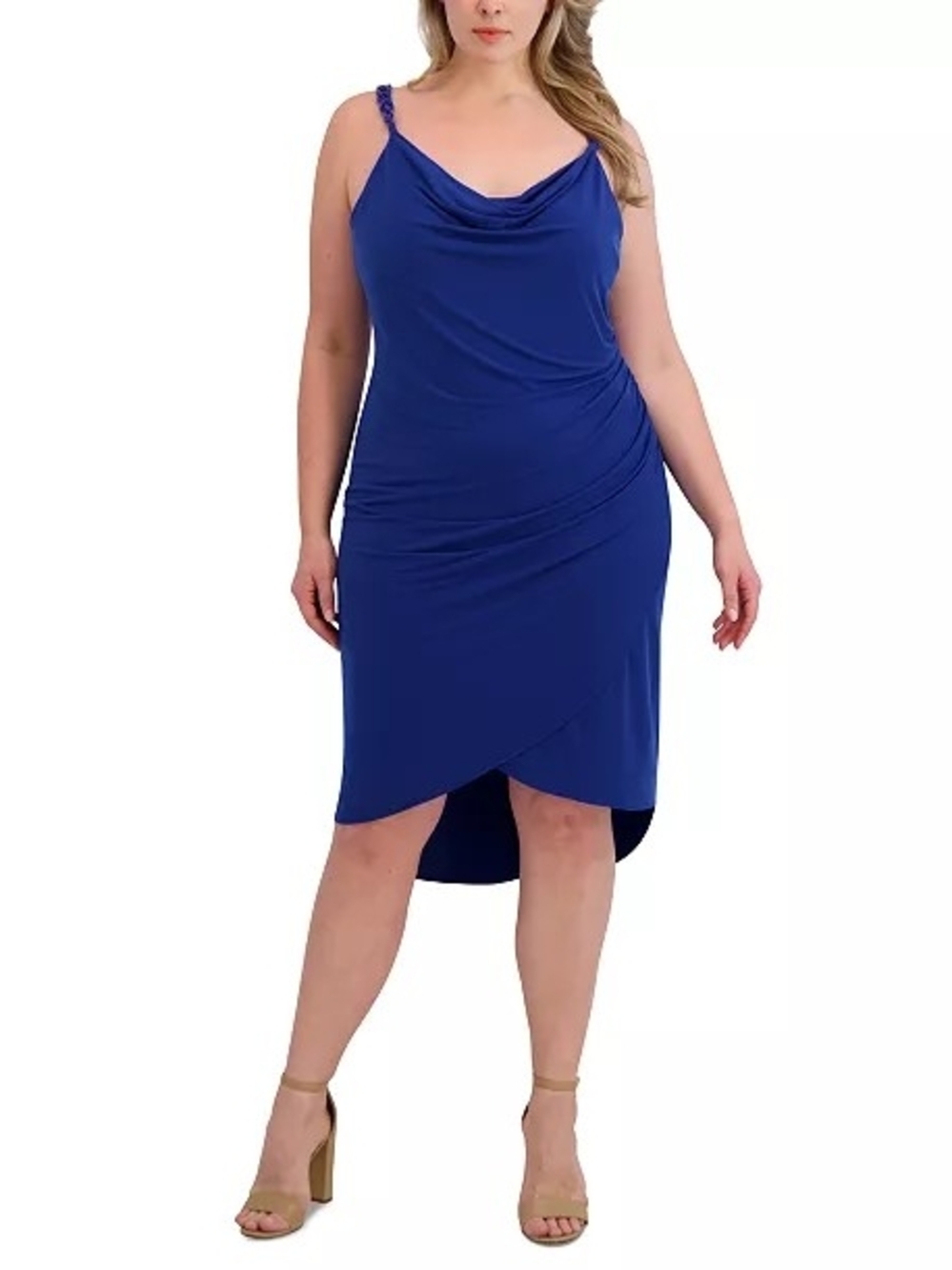 Women's Plus Size Side-Ruched Chain-Strap Cowlneck Dress Homecoming Cocktail 3X